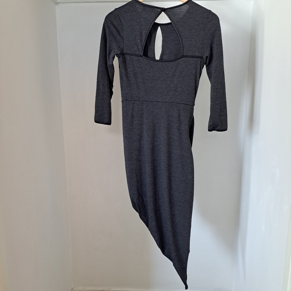 GUESS | Dark grey front key hole & black pleather trim draped style dress - Picture 6 of 15
